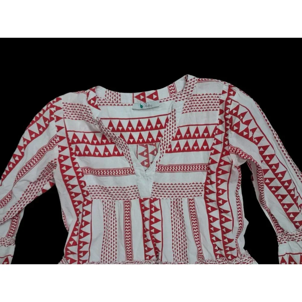 Bindu Salma Boho Hippie Beach Vacation Casual Flared Sleeve Mini Dress Small - Picture 6 of 10